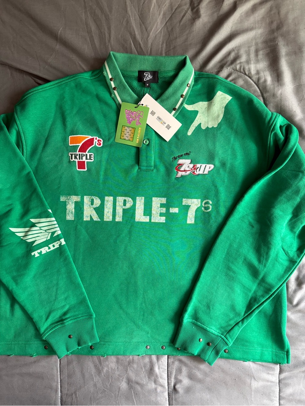 Triple 7 Bright Green Logo Crewneck Polo Sweater